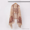 Beige & Red Hand Painted Madhubani Tussar Ghicha Silk Unstitched Suit