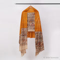 Marigold & Beige Madhubani Print Tussar Ghicha Silk Unstitched Suit