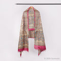 Beige & Magenta Madhubani Print Tussar Ghicha Silk Unstitched Suit