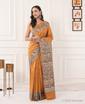 Burnt Orange Madhubani Print Tussar Silk Saree – Bhagalpuri Handloom