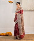 Maroon Madhubani Print Tussar Ghicha Silk Saree – Bhagalpuri Handloom