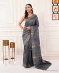 Steel Grey Tussar Ghicha Silk Saree | Bhagalpuri Handloom