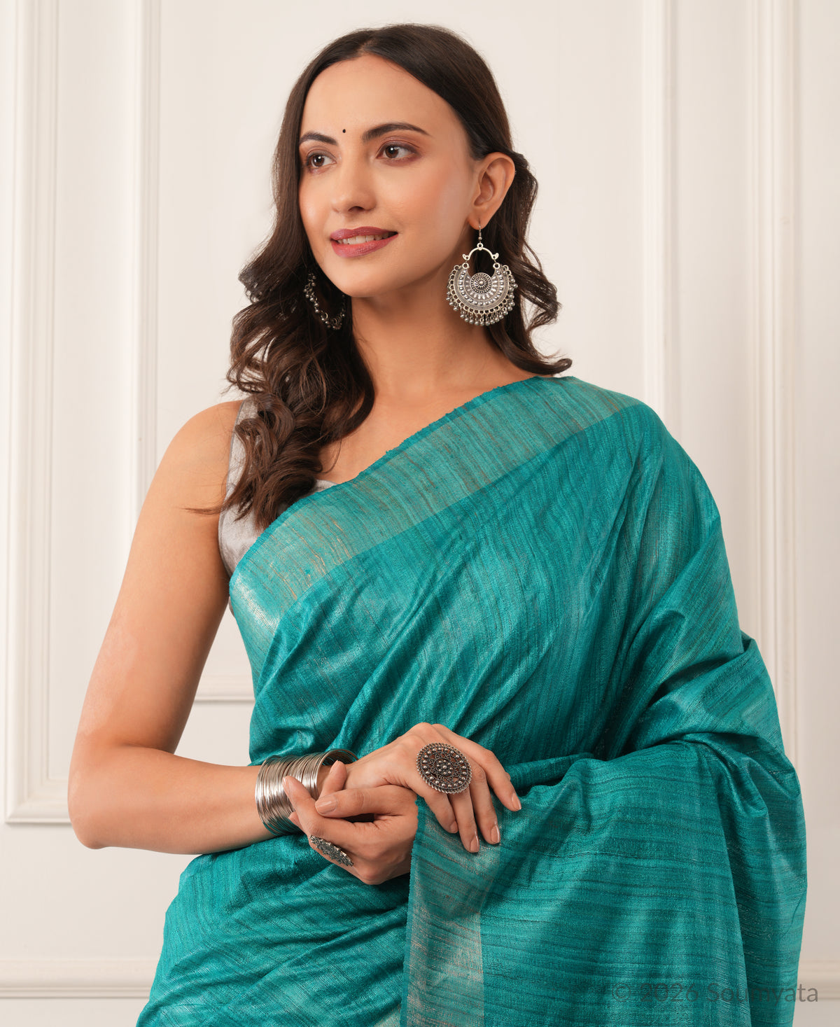 Sea Green Tussar Ghicha Silk Saree with Gold Zari Border – Bhagalpuri