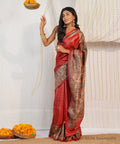 Vermilion Hand Painted Madhubani Tussar Ghicha Silk Saree – Bhagalpuri