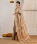 Natural Beige Pure Tussar Silk Saree with Dobby Weave – Bhagalpuri Handloom